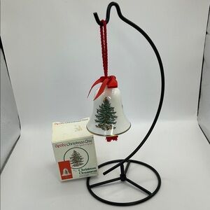 Spode Festive Bell Ornament with Red Ribbon